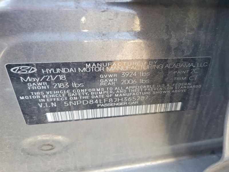 57634996 :رقم المزاد ، 5NPD84LF8JH365287 vin ، 2018 Hyundai Elantra مزاد بيع
