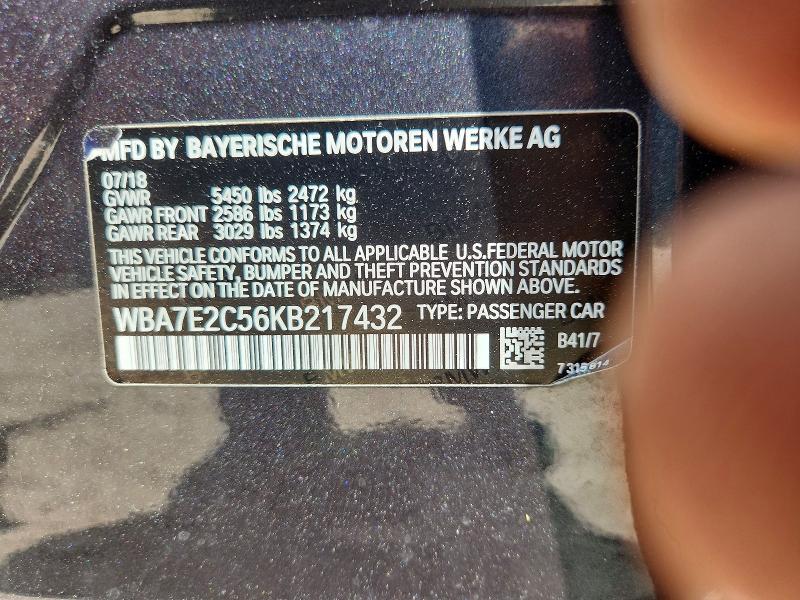 60863686 :رقم المزاد ، WBA7E2C56KB217432 vin ، 2019 Bmw 740 مزاد بيع