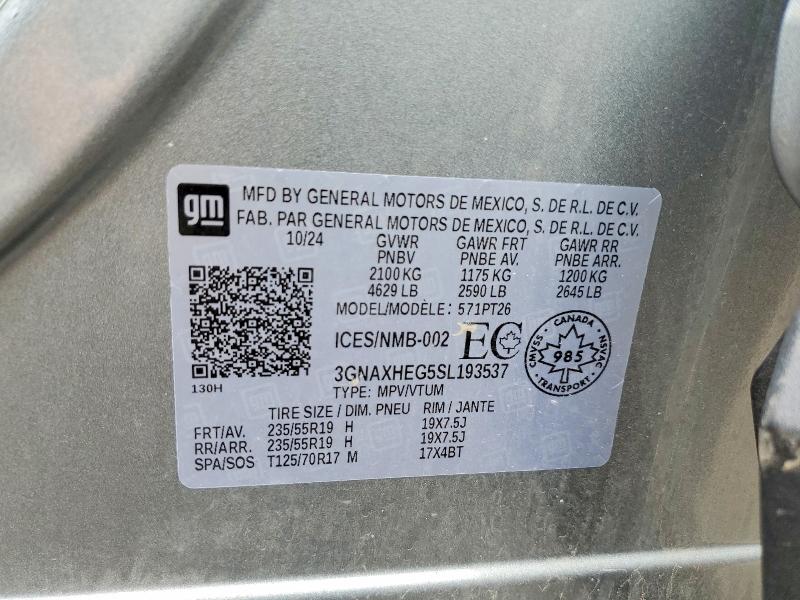 Aukcja sprzedaży 2025 Chevrolet Equinox, vin: 3GNAXHEG5SL193537, numer aukcji: 62132316