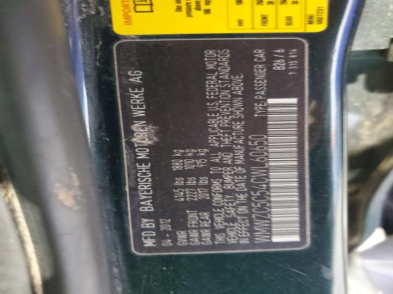 Aukcja sprzedaży 2012 Mini Cooper, vin: WMWZC5C54CWL60650, numer aukcji: 60800646