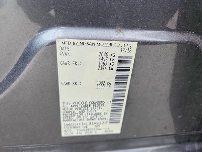 61339896 :رقم المزاد ، 1N4AZ1CP3KC306027 vin ، 2019 Nissan Leaf مزاد بيع