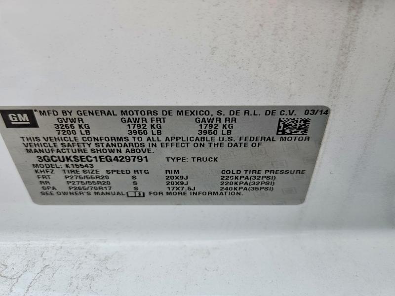 2014 Chevrolet Silverado მანქანა იყიდება აუქციონზე, vin: 3GCUKSEC1EG429791, აუქციონის ნომერი: 62660386