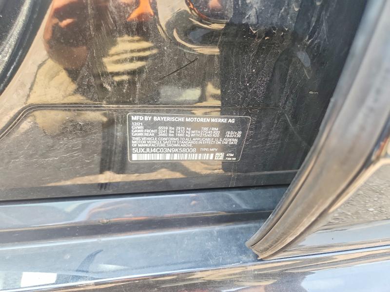 60308356 :رقم المزاد ، 5UXJU4C03N9K58008 vin ، 2022 Bmw X5 مزاد بيع