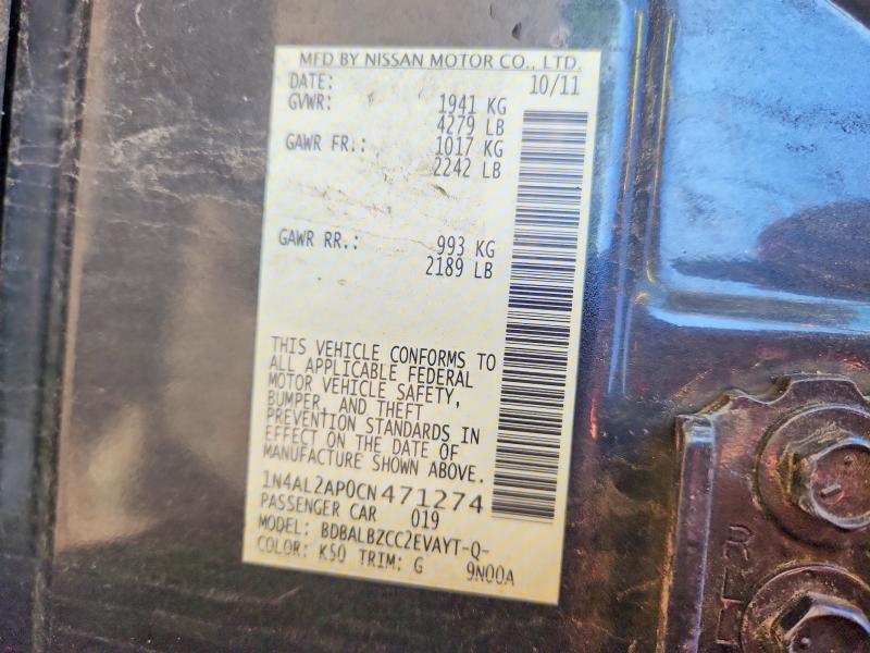 2012 Nissan Altima მანქანა იყიდება აუქციონზე, vin: 1N4AL2AP0CN471274, აუქციონის ნომერი: 61332216