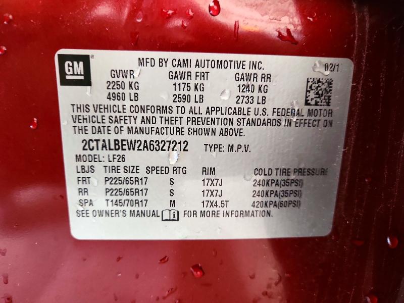 63128696 :رقم المزاد ، 2CTALBEW2A6327212 vin ، 2010 Gmc Terrain مزاد بيع