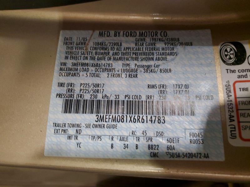 Продаж на аукціоні авто 2006 Mercury Milan, vin: 3MEFM081X6R614783, номер лоту: 59683626