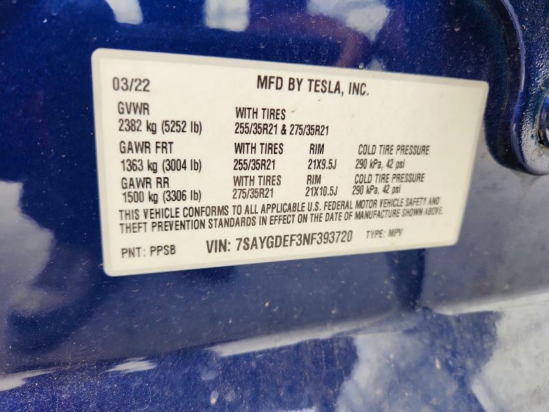 Aukcja sprzedaży 2022 Tesla Model Y, vin: 7SAYGDEF3NF393720, numer aukcji: 57936186
