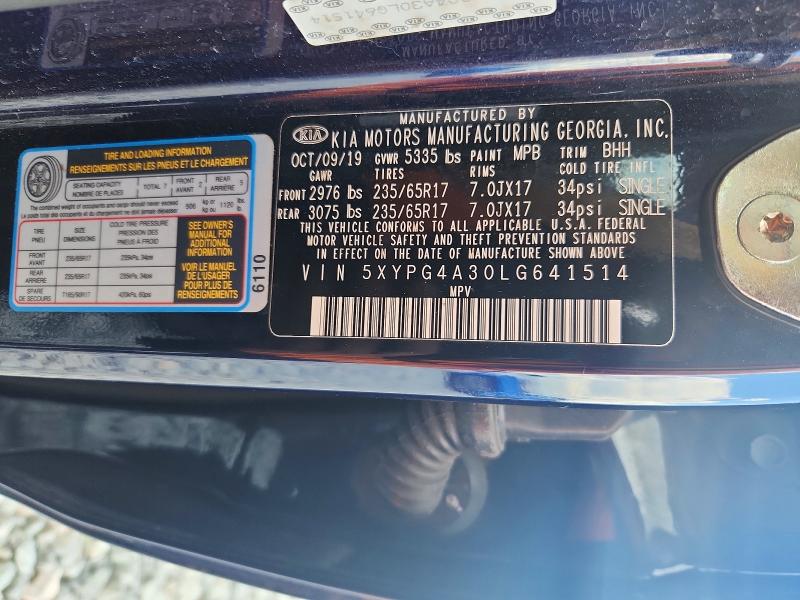 2020 Kia Sorento მანქანა იყიდება აუქციონზე, vin: 5XYPG4A30LG641514, აუქციონის ნომერი: 59283906