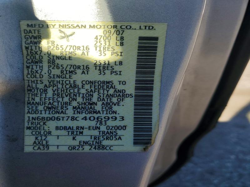 62460796 :رقم المزاد ، 1N6BD06T78C406993 vin ، 2008 Nissan Frontier مزاد بيع