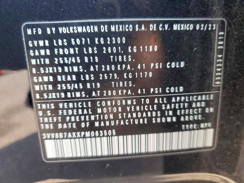 2023 Volkswagen Tiguan მანქანა იყიდება აუქციონზე, vin: 3VV8B7AXXPM063505, აუქციონის ნომერი: 62499856