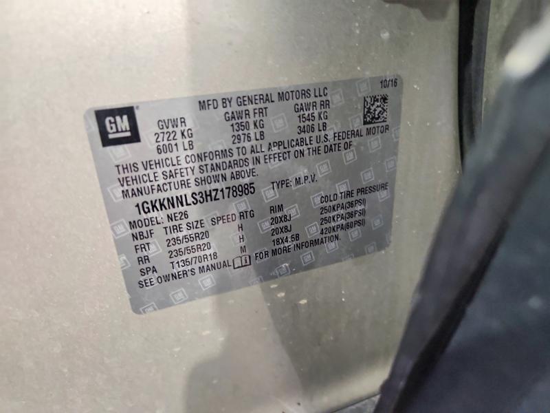 Aukcja sprzedaży 2017 Gmc Acadia, vin: 1GKKNNLS3HZ178985, numer aukcji: 61703116