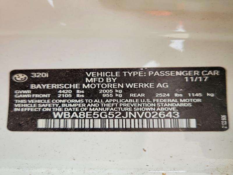 62898536 :رقم المزاد ، WBA8E5G52JNV02643 vin ، 2018 Bmw 320 مزاد بيع