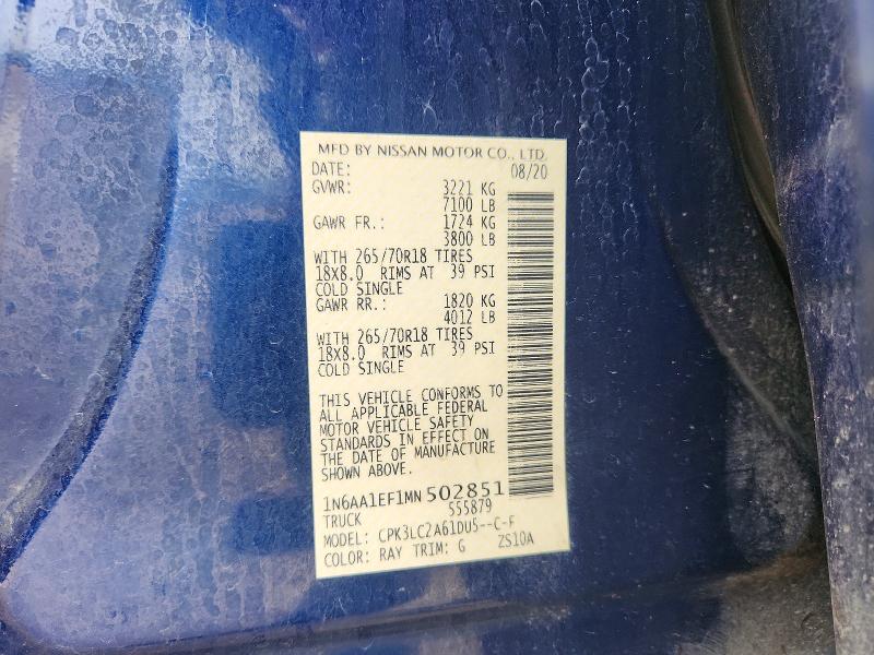 Продаж на аукціоні авто 2021 Nissan Titan, vin: 1N6AA1EF1MN502851, номер лоту: 61308046