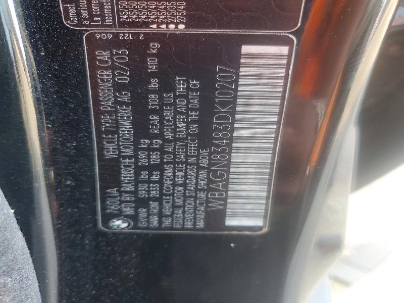 62040236 :رقم المزاد ، WBAGN83483DK10207 vin ، 2003 Bmw 760 مزاد بيع