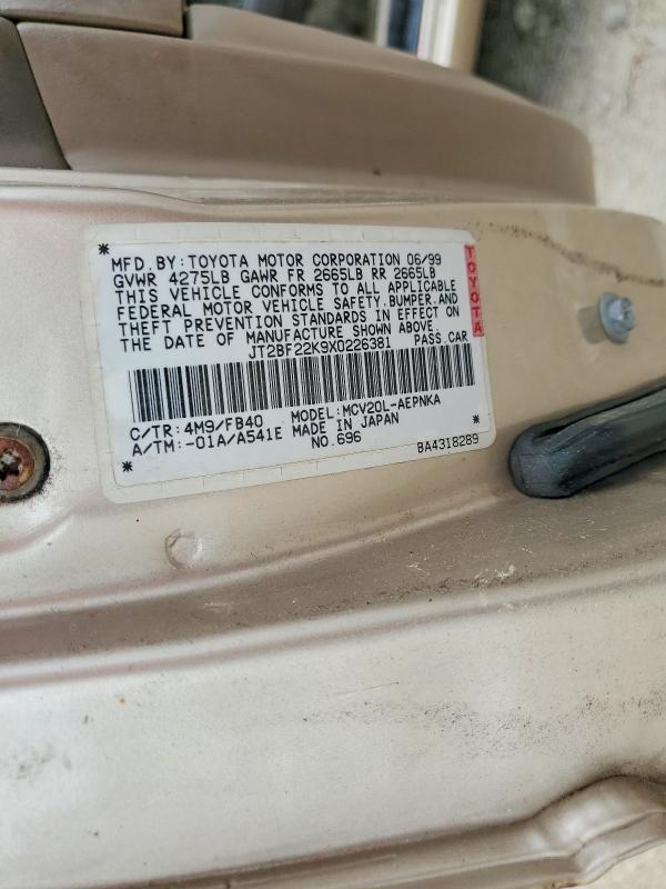 61844566 :رقم المزاد ، JT2BF22K9X0226381 vin ، 1999 Toyota Camry مزاد بيع