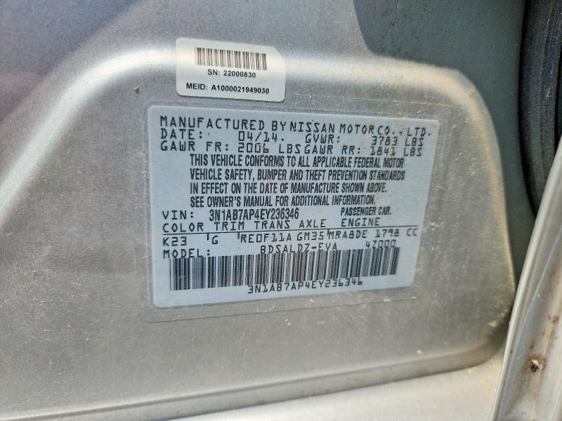 61584216 :رقم المزاد ، 3N1AB7AP4EY236346 vin ، 2014 Nissan Sentra مزاد بيع