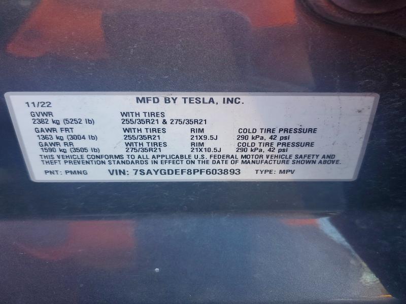 Aukcja sprzedaży 2023 Tesla Model Y, vin: 7SAYGDEF8PF603893, numer aukcji: 60854186