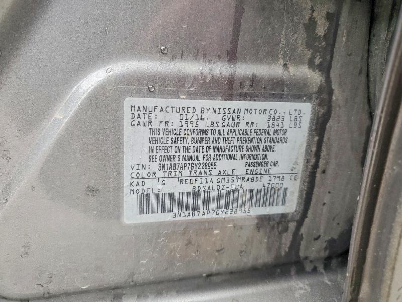 63218766 :رقم المزاد ، 3N1AB7AP7GY228955 vin ، 2016 Nissan Sentra مزاد بيع
