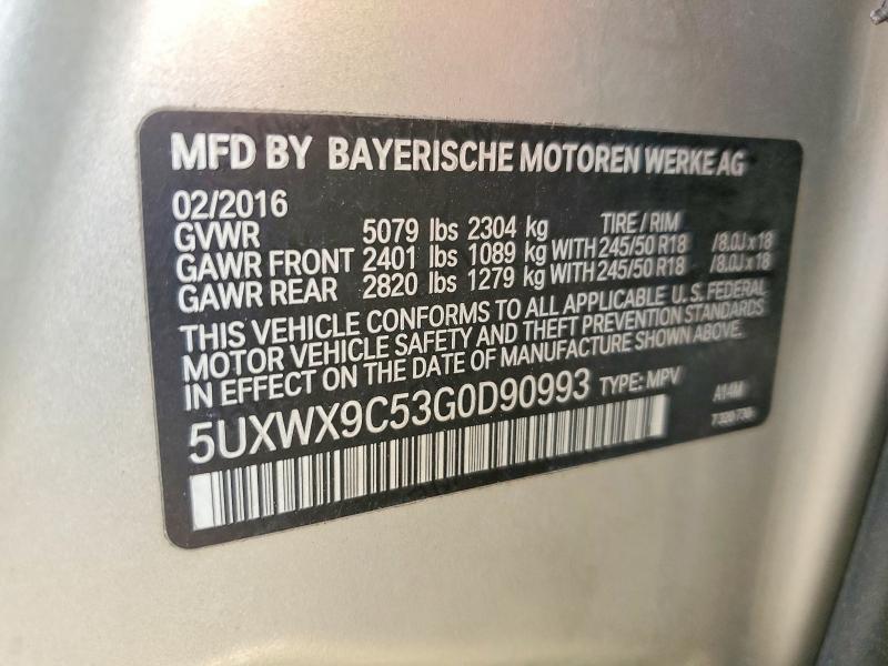 2016 Bmw X3 მანქანა იყიდება აუქციონზე, vin: 5UXWX9C53G0D90993, აუქციონის ნომერი: 62594836