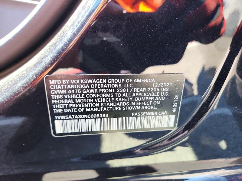 Aukcja sprzedaży 2022 Volkswagen Passat, vin: 1VWSA7A30NC008383, numer aukcji: 61229746