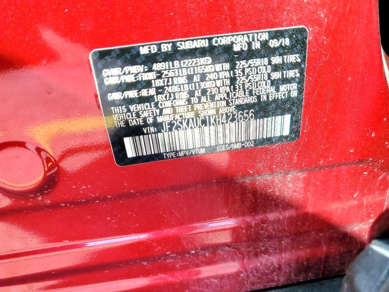 59727306 :رقم المزاد ، JF2SKAUC1KH423656 vin ، 2019 Subaru Forester مزاد بيع