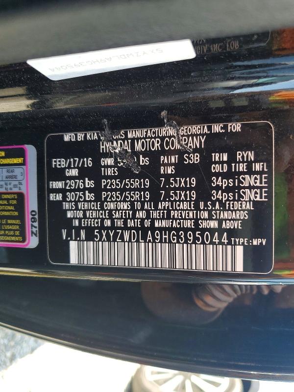 62095026 :رقم المزاد ، 5XYZWDLA9HG395044 vin ، 2017 Hyundai Santa Fe Sport مزاد بيع