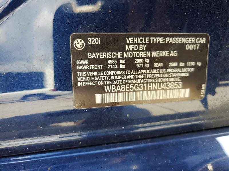61079166 :رقم المزاد ، WBA8E5G31HNU43853 vin ، 2017 Bmw 320 مزاد بيع