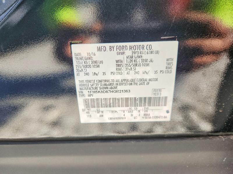 2017 Ford Explorer მანქანა იყიდება აუქციონზე, vin: 1FM5K8D87HGB21363, აუქციონის ნომერი: 60819346