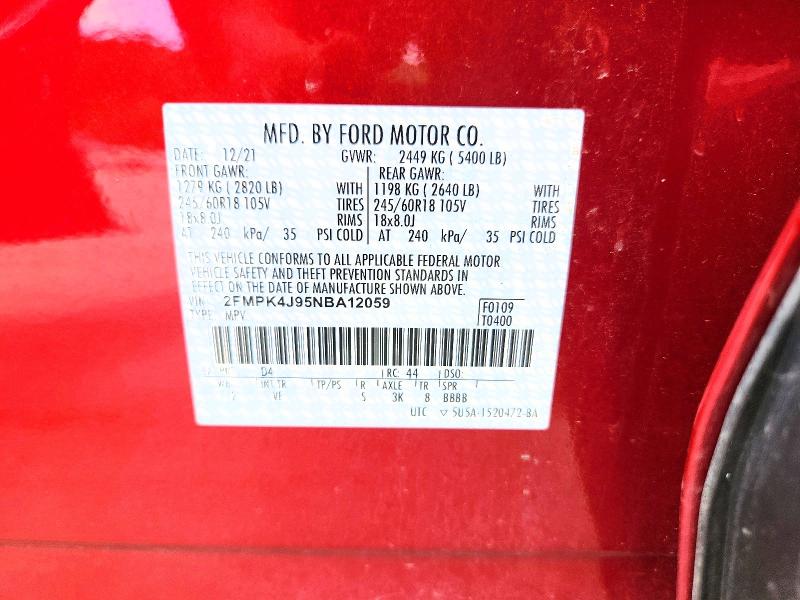 Продаж на аукціоні авто 2022 Ford Edge, vin: 2FMPK4J95NBA12059, номер лоту: 62105066
