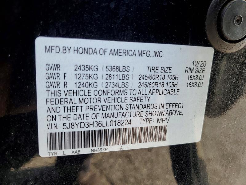 2020 Acura Mdx მანქანა იყიდება აუქციონზე, vin: 5J8YD3H36LL018224, აუქციონის ნომერი: 63148686