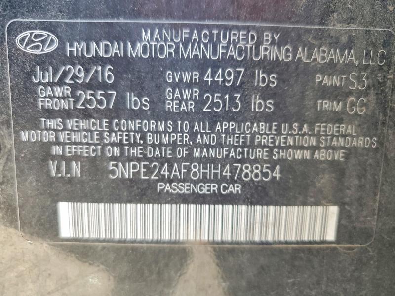 Aukcja sprzedaży 2017 Hyundai Sonata, vin: 5NPE24AF8HH478854, numer aukcji: 62166186