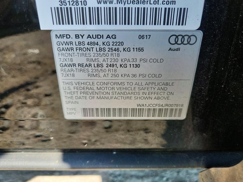 2018 Audi Q3 მანქანა იყიდება აუქციონზე, vin: WA1JCCFS4JR007918, აუქციონის ნომერი: 62290166