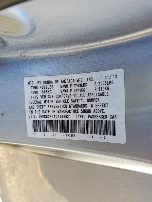 Auction sale of the 2013 Honda Accord, vin: 1HGCR2F31DA104031, lot number: 59200576