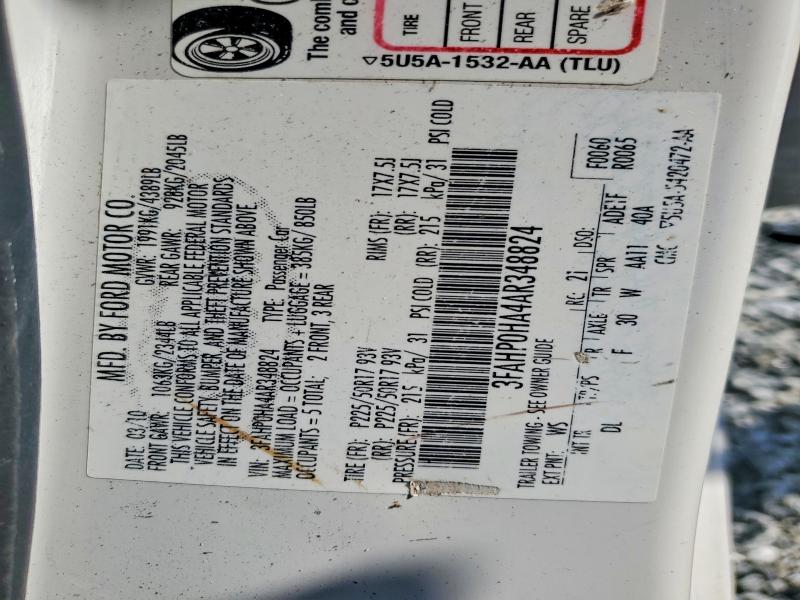 Aukcja sprzedaży 2010 Ford Fusion, vin: 3FAHP0HA4AR348824, numer aukcji: 59640436