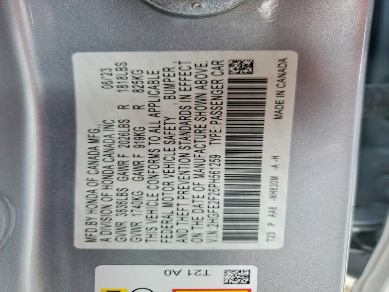 Продажа на аукционе авто 2023 Honda Civic, vin: 2HGFE2F26PH561259, номер лота: 61212346