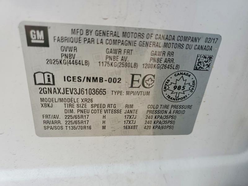 Продаж на аукціоні авто 2018 Chevrolet Equinox, vin: 2GNAXJEV3J6103665, номер лоту: 61917406