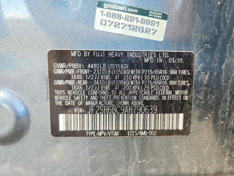 Aukcja sprzedaży 2010 Subaru Forester, vin: JF2SH6BC9AH790639, numer aukcji: 59179386