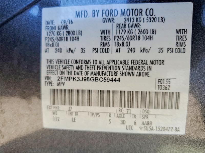 63243776 :رقم المزاد ، 2FMPK3J98GBC59444 vin ، 2016 Ford Edge مزاد بيع