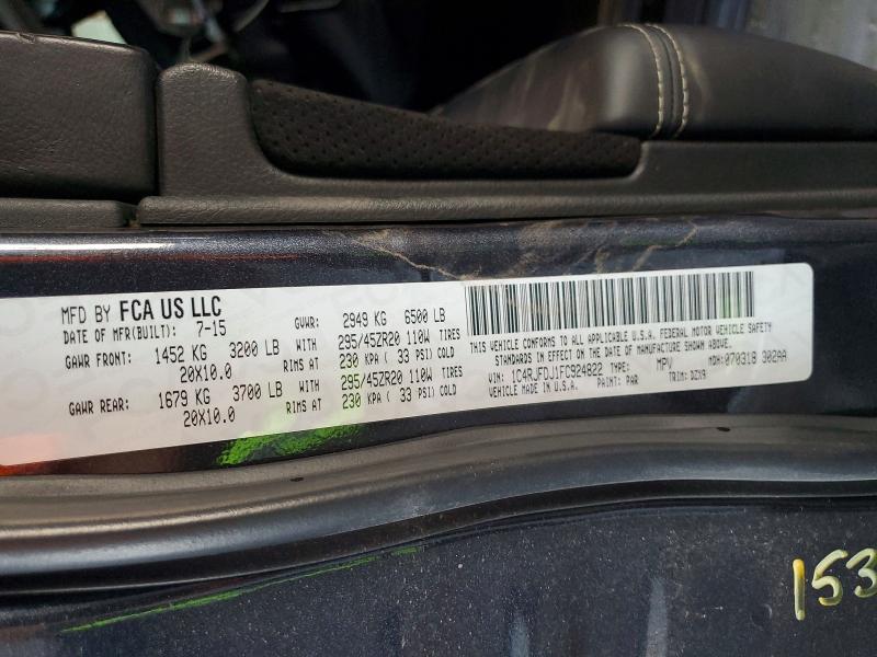 2015 Jeep Grand Cherokee მანქანა იყიდება აუქციონზე, vin: 1C4RJFDJ1FC924822, აუქციონის ნომერი: 59648626