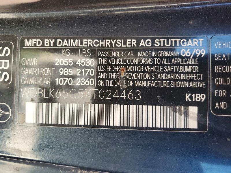 Aukcja sprzedaży 1999 Mercedes-benz Clk, vin: WDBLK65G5XT024463, numer aukcji: 59577316