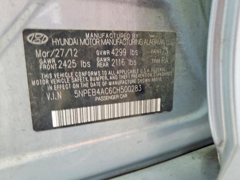 62036206 :رقم المزاد ، 5NPEB4AC6CH500283 vin ، 2012 Hyundai Sonata مزاد بيع