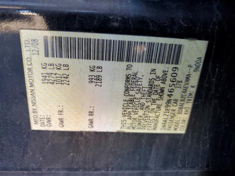 2009 Nissan Altima მანქანა იყიდება აუქციონზე, vin: 1N4AL21E99N465609, აუქციონის ნომერი: 61002566