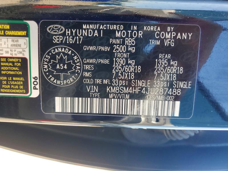 Aukcja sprzedaży 2018 Hyundai Santa Fe, vin: KM8SM4HF4JU287488, numer aukcji: 60627026
