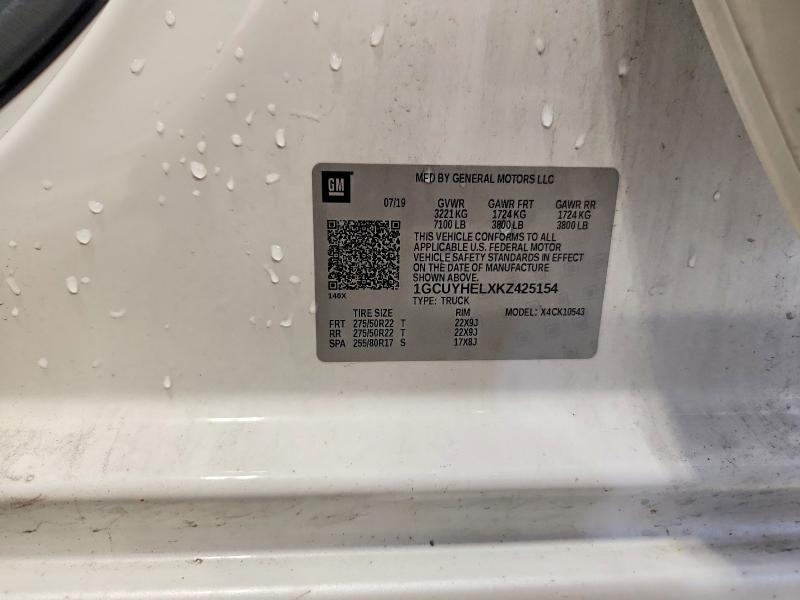 85614795 :رقم المزاد ، 1GCUYHELXKZ425154 vin ، 2019 Chevrolet Silverado مزاد بيع