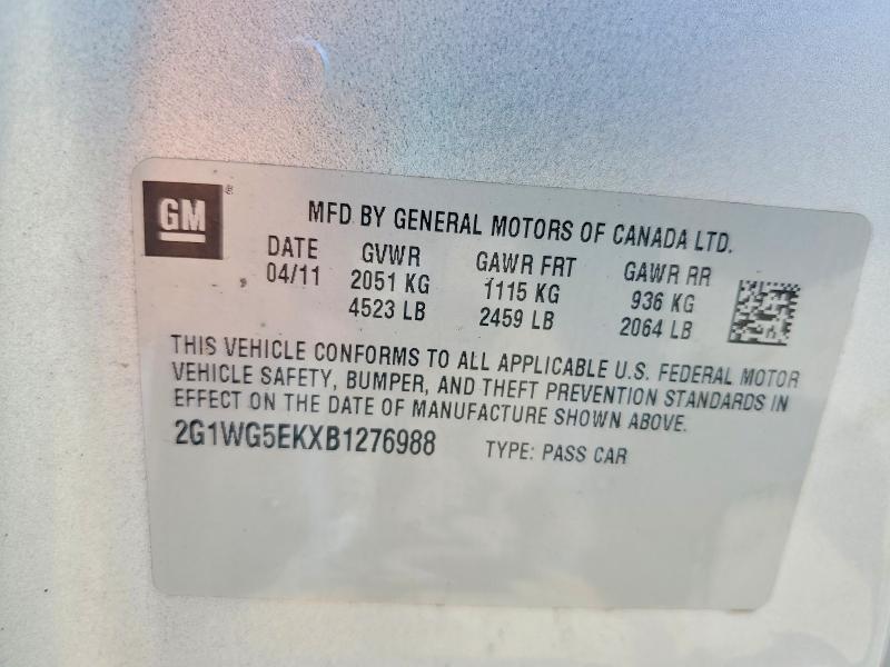 61104446 :رقم المزاد ، 2G1WG5EKXB1276988 vin ، 2011 Chevrolet Impala مزاد بيع
