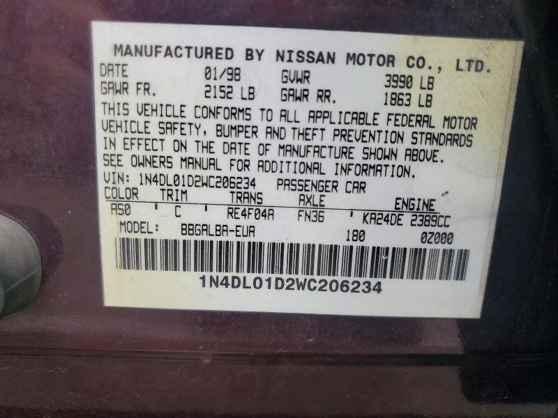 Продажа на аукционе авто 1998 Nissan Altima, vin: 1N4DL01D2WC206234, номер лота: 62133696