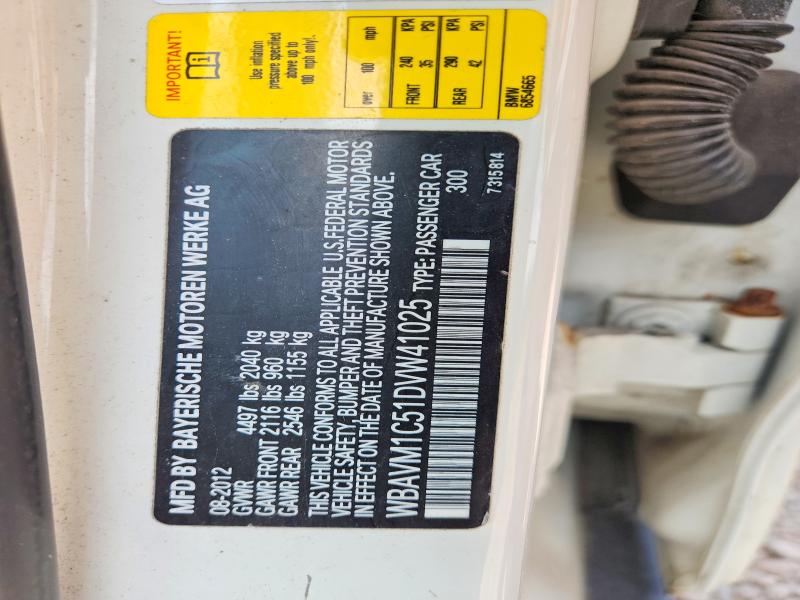 2013 Bmw X1 მანქანა იყიდება აუქციონზე, vin: WBAVM1C51DVW41025, აუქციონის ნომერი: 60554866