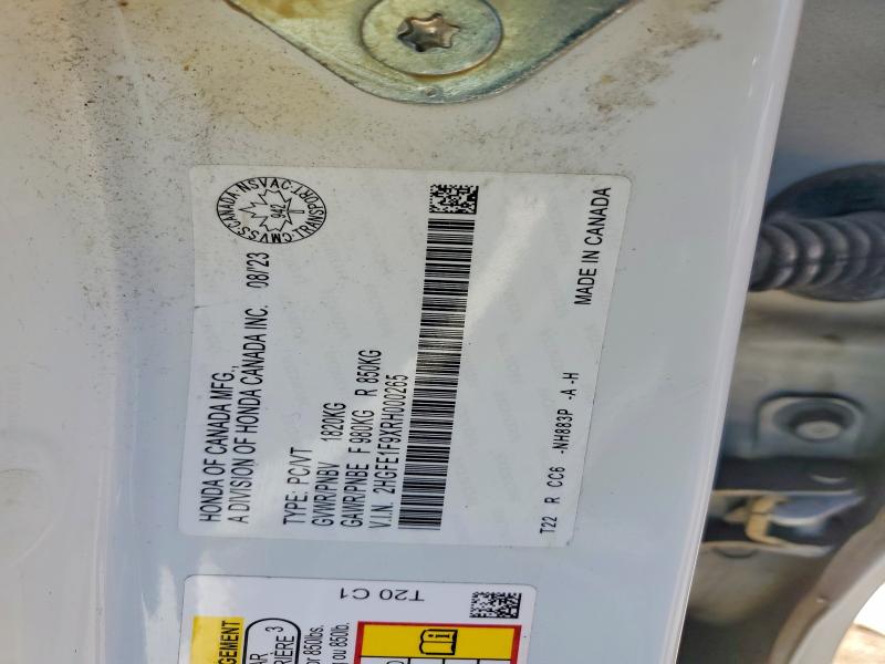 60181926 :رقم المزاد ، 2HGFE1F9XRH000265 vin ، 2024 Honda Civic مزاد بيع