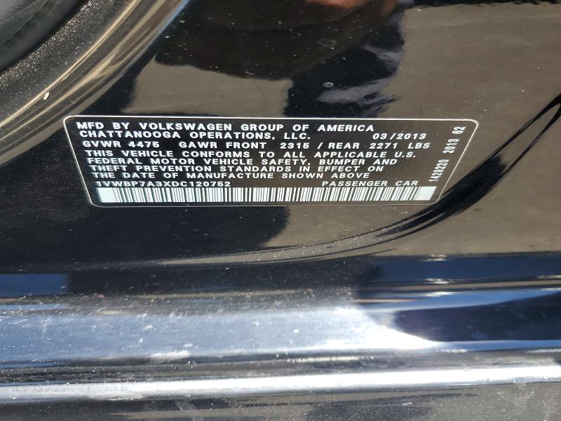 2013 Volkswagen Passat მანქანა იყიდება აუქციონზე, vin: 1VWBP7A3XDC120752, აუქციონის ნომერი: 61556426