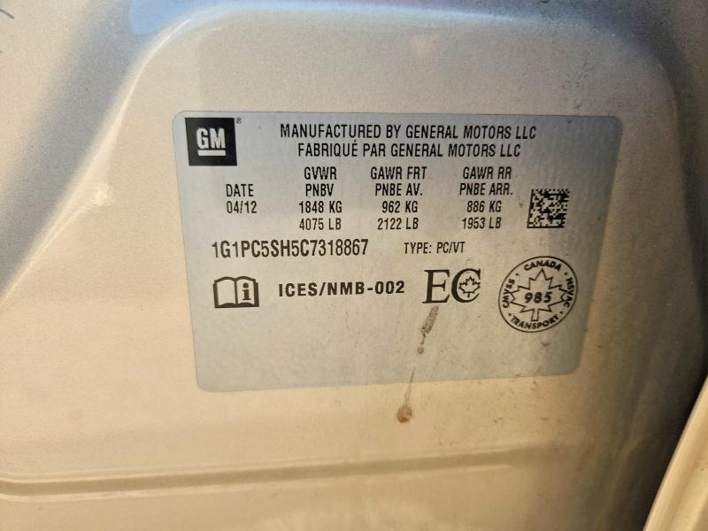 60129476 :رقم المزاد ، 1G1PC5SH5C7318867 vin ، 2012 Chevrolet Cruze مزاد بيع